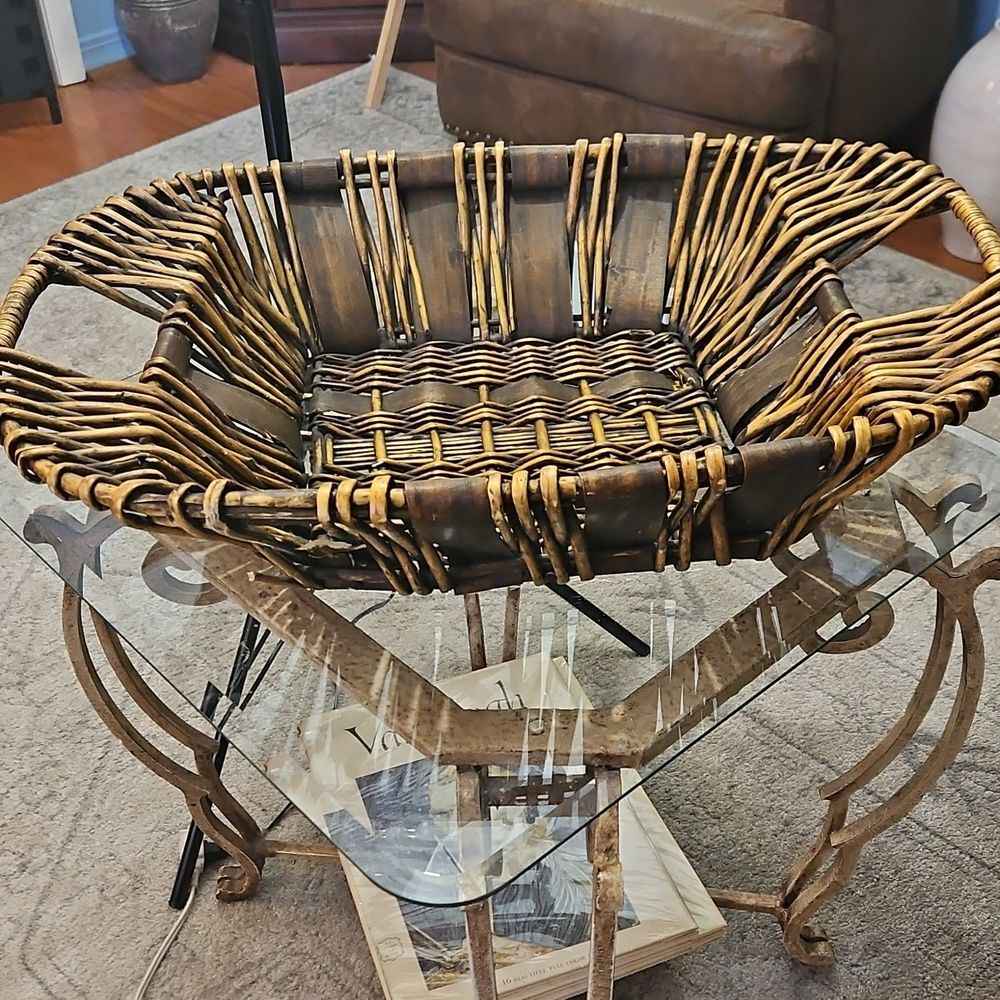 Large Woven Basket with Golden Brown Accents